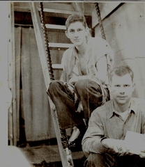 Mark with Robert M. Lee Jr USS Saratoga after passing AG2 exam 1959